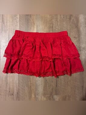 Amazon Red Tiered Ruffle Mini Skirt